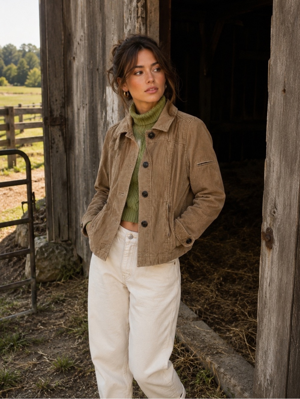 Relativity Women’s Tan Corduroy Jacket Button Front Casual Barn Coat Size PM